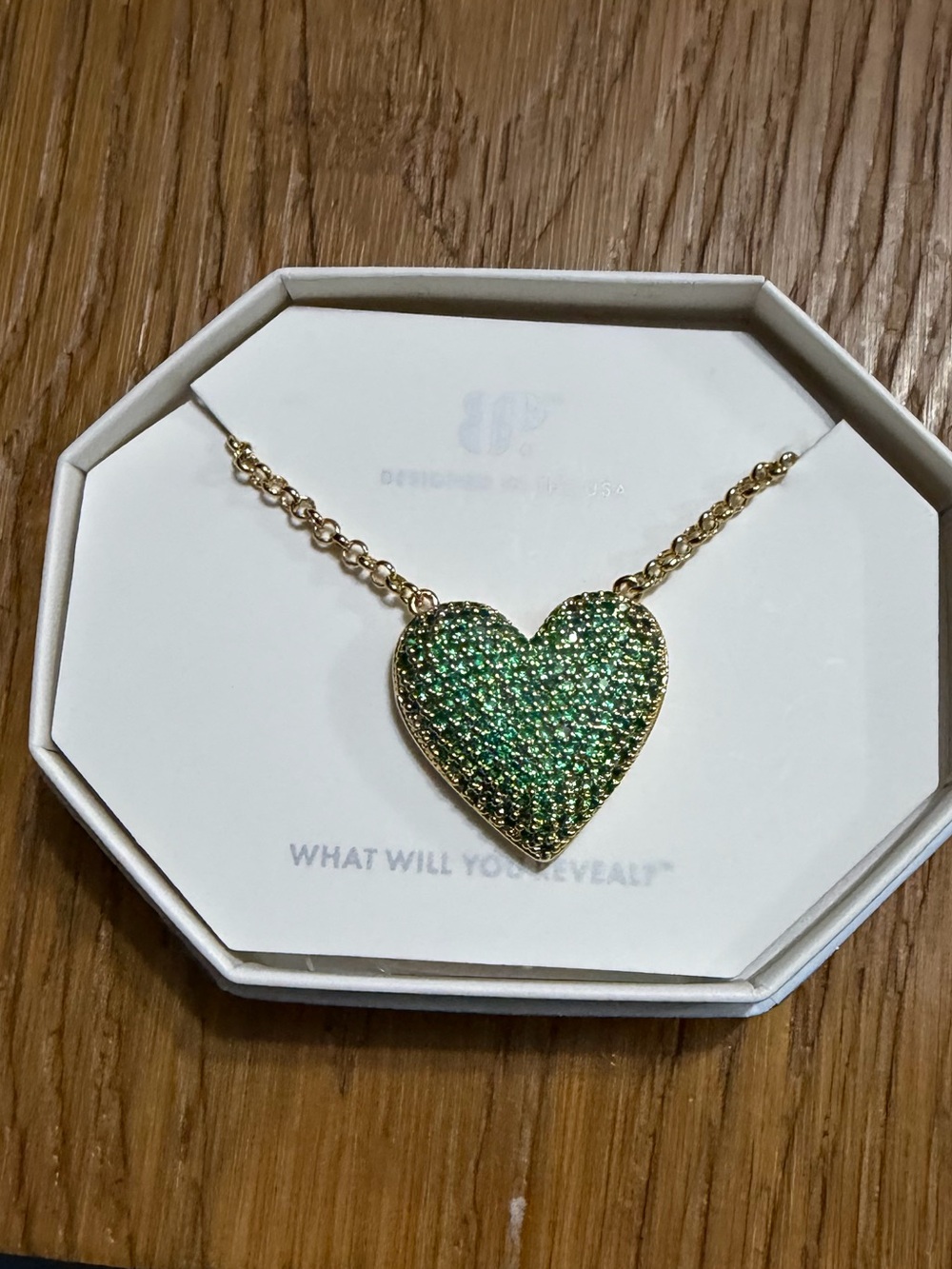 Gold Heart Pendant Necklace with Green Crystal Pave